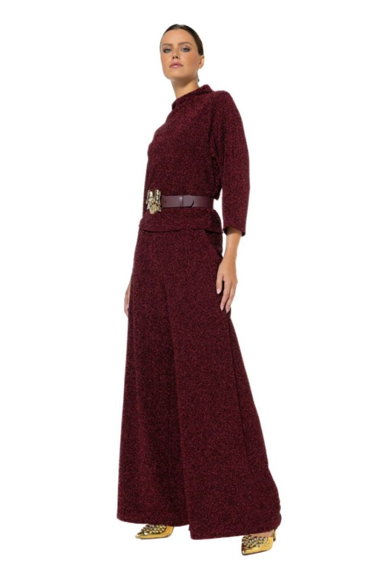 palazzo broek in jersey lurex, 55 Wine