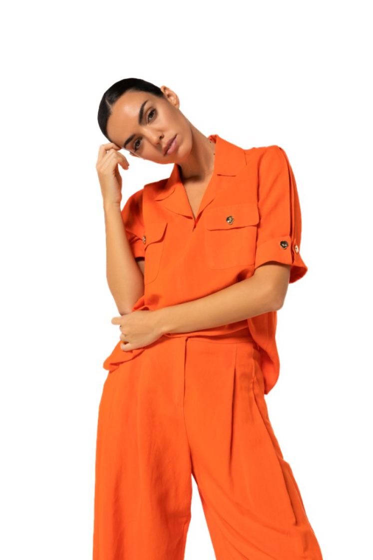 Wijde broek met plooidetail, n 54 Orange